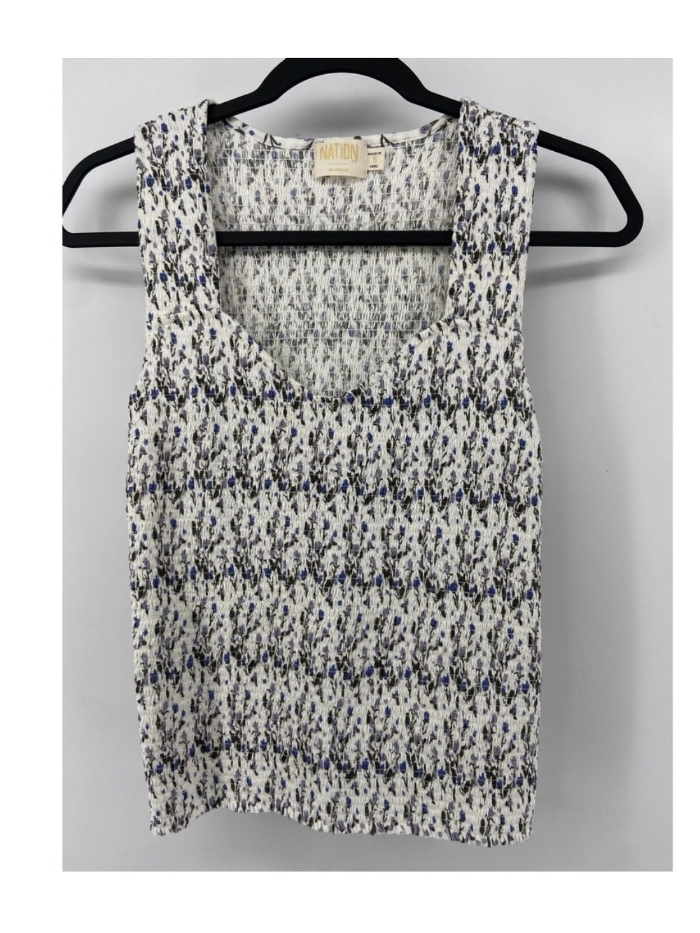 Nation LTD smocked 100% Cotton White Tank with Floral Pattern